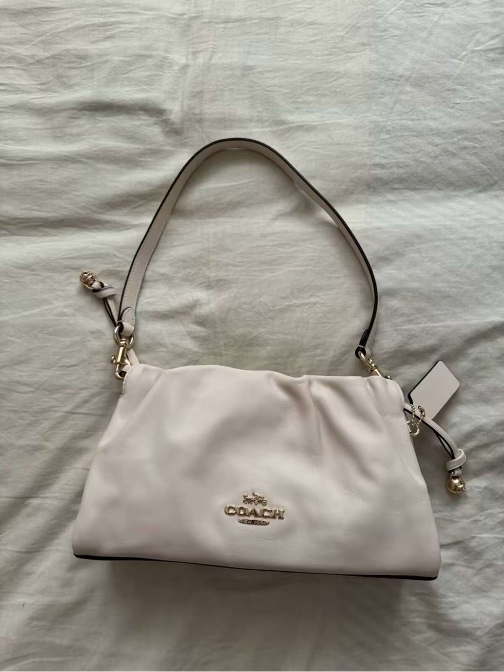 Coach Cream Leather Shoulder Bag with Gold Hardware